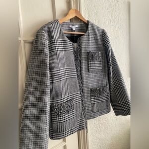 Chico's Black and White Plaid Fringe-Trim Blazer jacket NWT NEW 3